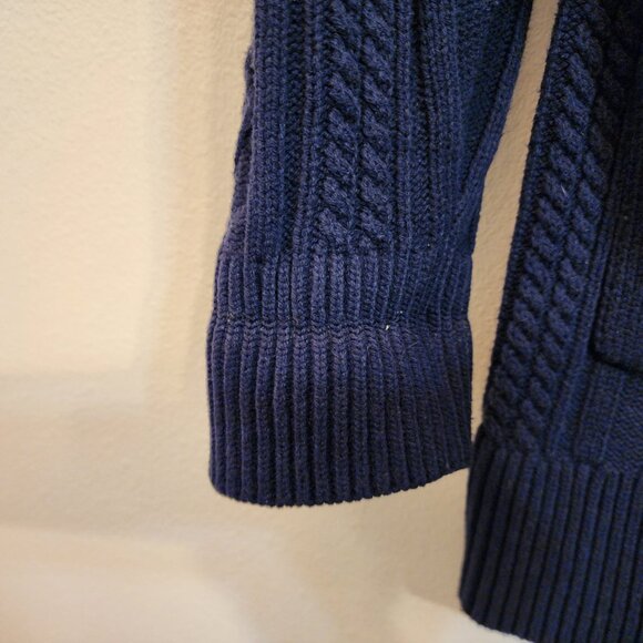 Cabi Cotton Blnd Cable Knit Cardigan Sweater Navy Blue Slat Fisherman Women M - Picture 8 of 16
